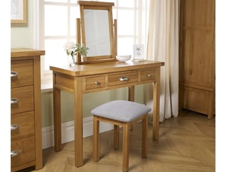 Solid Wood Single Pedestal Dressing Table, Mirror & Stool