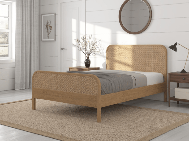 Clementine Oak and Rattan Bed - image 1