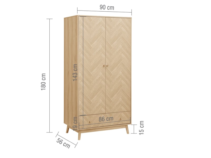 Herringford 2 Door 1 Drawer Wardrobe - image 11