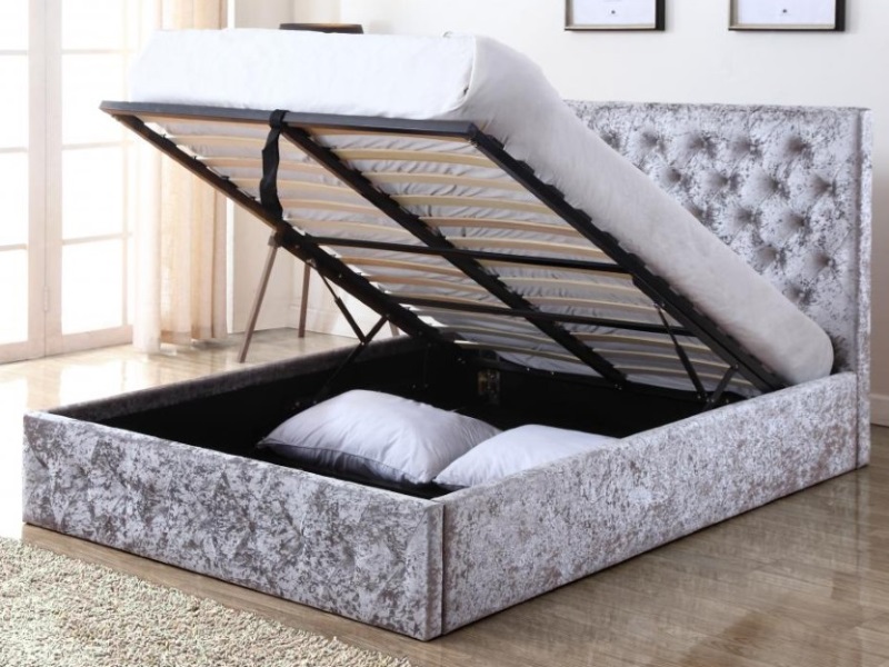 silver ottoman bed with mattress